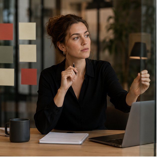 Professionnelle réfléchissant avant de poser une limite au travail