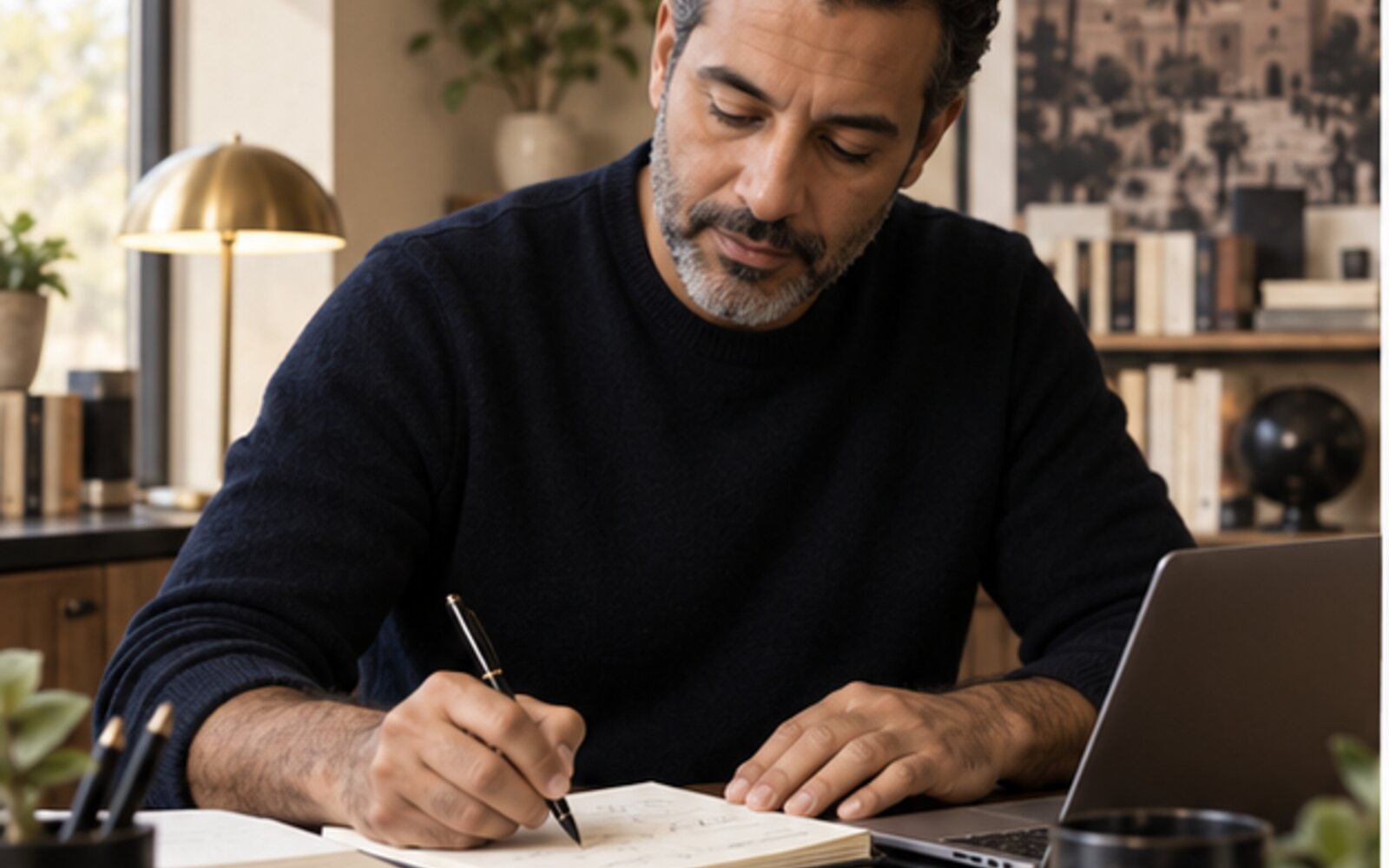 Haitam Laadidaoui auteur du Piège du bon élève travaillant sur son manuscrit