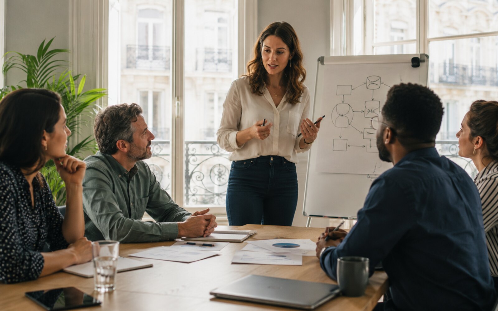 Équipe échangeant autour d’une initiative professionnelle